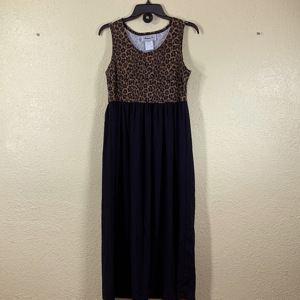 Alexandra Lee Dress Sleevelss Maxi Sundress Animal Print Black Brown Size 8